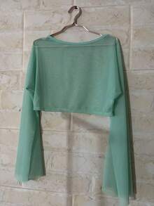 Cropped Cape Flare Sleeve Tulle Simple Asymmetric Beach Top - Mint Green - View 2
