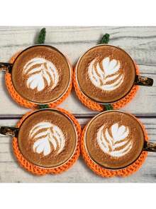 1/3/6 pièces de dessous de verre en citrouille au crochet fait main - motif spirale orange, protecteurs de surface de table en tissu pour l'automne, Thanksgiving, décorations d'Halloween - centres de table rustiques, dessous de verre de boisson de tente - cadeau de pendaison de crémaillère parfait, extension de table de maison, esthétique automnale, surface texturée, accessoire décoratif, parfait pour les cadeaux de Thanksgiving, Noël, Nouvel An