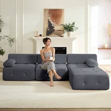Puremind Modular Sectional Sofa With Ottoman,100inch 3-Seater Sofa Couch With Ottoman,Velvet L Shaped Couch For Living Room - Màu xám đen - Xem 1