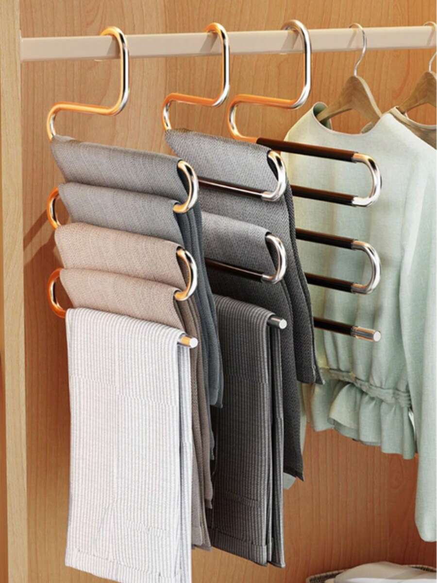 3 móc treo quần áo hình chữ S bằng thép không gỉ - Chống trượt, tiết kiệm không gian, có thể treo quần tây, quần jean và khăn quàng cổ, giải pháp sắp xếp tủ quần áo, vật dụng lưu trữ thiết yếu trong nhà.