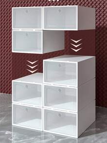 1/5 白色可折叠鞋盒和收纳盒，用于收纳网球鞋、高跟鞋和其他鞋子。可堆叠抽屉式搁架，带防尘翻盖。加厚透明可折叠家用鞋盒。 - 彩色 - 查看 5