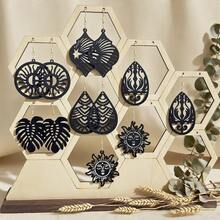 6 perechi de cercei cu pandantiv din lemn, stil boem vintage, design unic cu simboluri, textură naturală și formă artistică, întâlnire romantică, potriviți pentru petreceri și asortare zilnică, soare și model geometric distinctiv, cadou de bijuterii pentru femei, cercei la modă pentru toamnă/iarnă