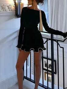 Women Fashion Long Sleeves Ruffle Bodycon Dress Elegant Sexy Party Vacation Valentine Day Spring Summer Clothes