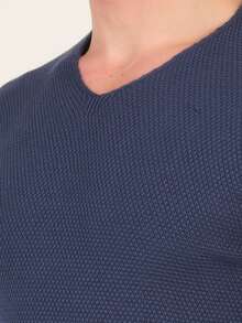 Men's V-Neck Jacquard Sweater Regular Fit - Blue - View 5