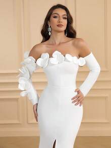 LOVE Aing Women's Handmade 3D Floral Bustier Long Sleeve Split Hem Sexy Backless Cocktail Bandage Dress, Elegant For Prom, Wedding Guest, Birthday, Graduation Ceremony, Formal Dinner, Homecoming