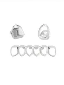 A Set Of Hip-Hop Dental Jewelry With A Single Hollowed-Out Upper Surface And A Full Hollowed-Out Lower Surface, Suitable For Both Men And Women. It Can Be Opened And Closed For Self-Adjustment And Comes With A Teething Ring For Use In Combination