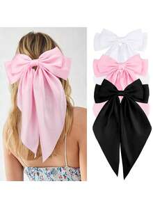 3个装女士特大号黑色、白色、粉色缎面蝴蝶结发夹，时尚百搭高端优雅简约复古发饰，适合日常出行、休闲、派对、通勤、度假、马尾辫、丸子头、洗脸、化妆、搭配服装，爪夹、发夹、发卡、发夹，秋季时尚，法式发夹，蝴蝶结，可爱 - 彩色 - 查看 7