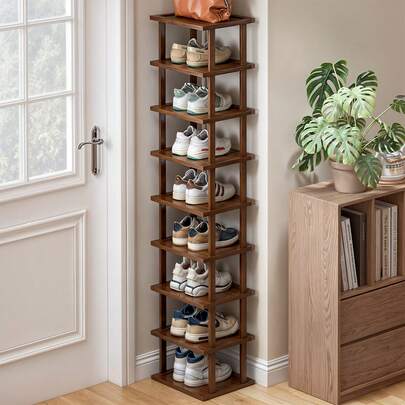 Senmeo Zapatero de bambú alto y estrecho de 9 niveles | Organizador vertical para espacios pequeños, entradas, armarios, esquinas y puertas. Zapatero estrecho que ahorra espacio. Apilable y fácil de armar.