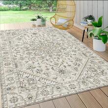 1pc Luxurious Pale-Toned Bohemian Style Rug, Vintage Distressed European Design, Soft Non-Slip Outdoor Carpet For Patio, Garden, Camping, Picnic, Living Room, Bedroom, Game Room, Entryway, Machine Washable All-Season Large Size Mat, Garden Decor