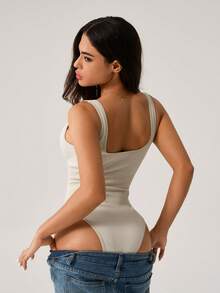 NcmRyu Women's Solid Color Seamless Ribbed Romper - Sleeveless, Comfortable Breathable Slim-Fit Jumpsuit For Yoga, Workout, Exercise & Casual Wear - trắng - Xem 2