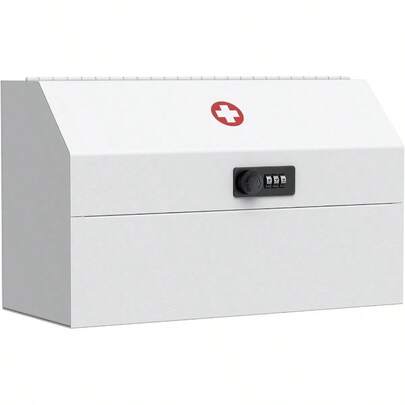 Wall Mount Medicine Cabinet With Combination Lock Locking First Aid Cabinet Lockable Cabinet Small Medicine Organizer Metal Storage Box, White