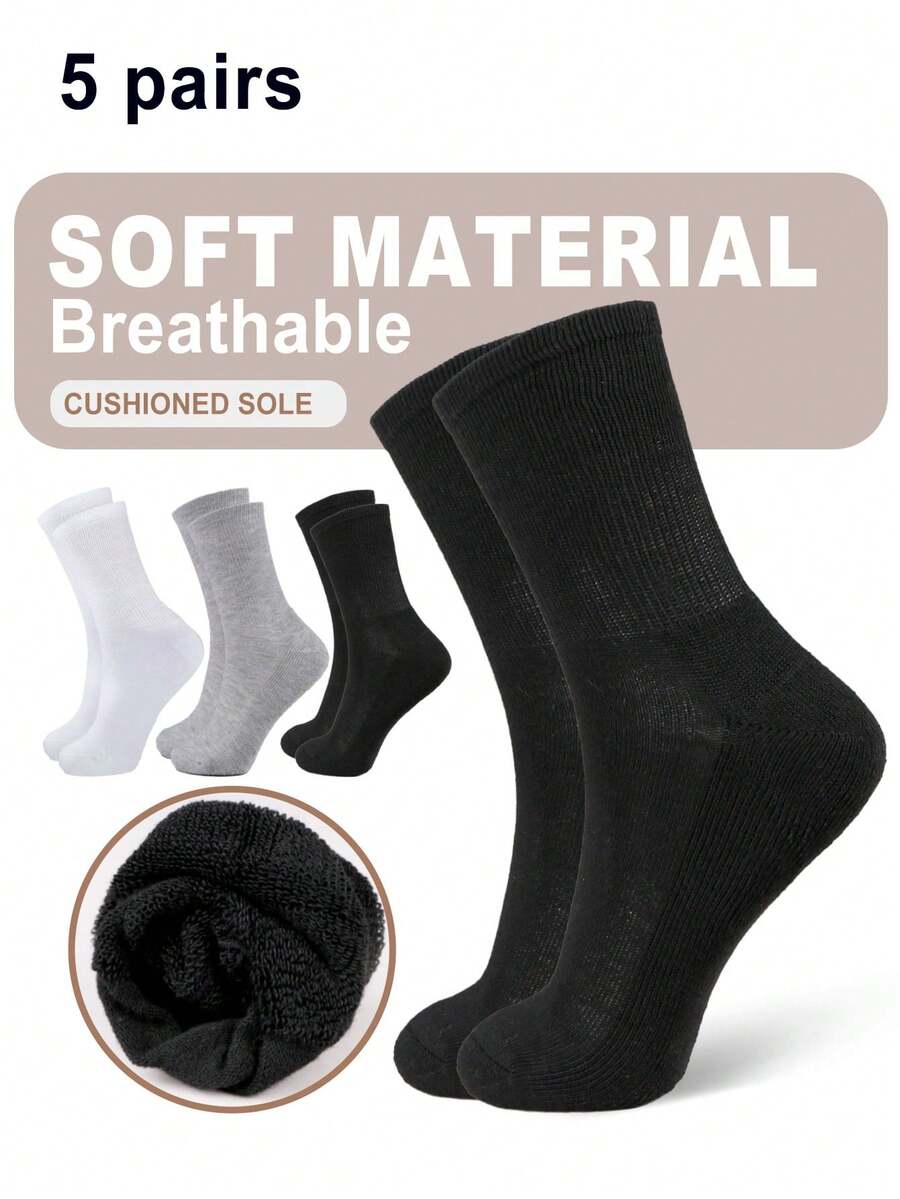 5 Pairs Of Solid Casual Ankle For All Season Breathable & Comfortable Fabric Stretchy Sport Socks