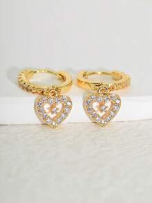 1 Pair Elegant 18K Zirconia Gold Plated Snowflake Heart Earrings, Suitable For Women's Daily, Festival, Party, Travel Wear And Christmas Gift