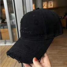 1pc Letter Embroidery Distressed Baseball Cap, Women, Soft Crown, Wide Brim, Sun Protection