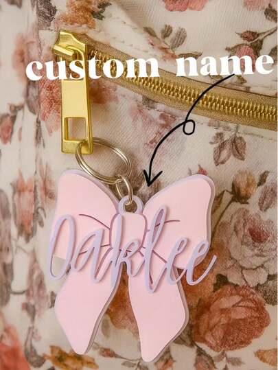 Personalized Bow Backpack Tag,Custom Name Bag Charm For Girls,Cute Acrylic Name Tag,Kids Bag Label
