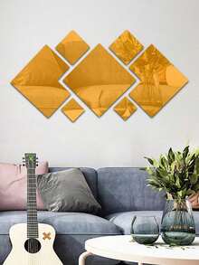 7pcs Diamond Shaped Combination Mirror Wall Sticker, Small/Medium/Large Sizes - Multicolor - View 5