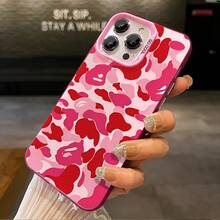 1pc Full Screen Pink Color Blocks Compatible For Phone 16/15/14/13/12/11/8/ 7ProMax/Pro/Plus/Xs Max/XS/X,For Compatible With Colored Simple And Personalized Black Letterssilver Hard Shell, Fall Prevention Anti-Shock, Anti-Slip, Anti Drop, Camera Lens Protection, Silicone Anti Wear Phone Case  ﻿ ﻿ ﻿ ﻿ - Pink - View 2