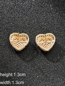 Cubic Zirconia Heart Decor Stud Earrings For Women For Party Banquet Wedding - 銀 - 查看 7