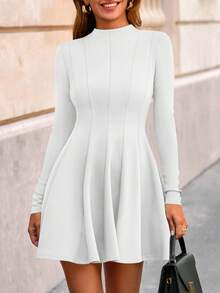 Fall Dresses For Women Elegant Classy Casual Long Sleeve Swing A Line Ruffle Short Homecoming White Party Dress - trắng - Xem 5