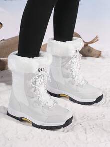 Botas de Neve para Mulheres, Botas Esportivas de Cano Alto com Cadarço, Botas Grossas e Quentes para Esqui, Botas de Moda Confortáveis com Forro Térmico para Inverno, Botas de Pele