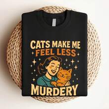 Women T-Shirt Print Cats Make Me Feel Less Murdery Funny Vintage Cat Lover T-Shirt Soft Casual Comfortable Print Round Neck Short Sleeve Designer Clothes T-Shirt For Women Casual Graphic Women Streetwear Top For Everyday Wear Summer Unisex Versatile Fashion Breathable