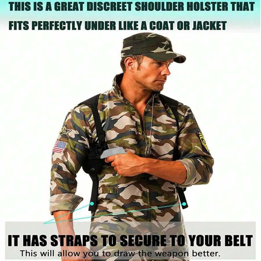 1 pieza Funda de hombro negra oculta, bolsa de arma táctica invisible para exteriores, ambidiestra, funda de arma protectora con doble bolsillo para cargador, correa de hombro ajustable y fija