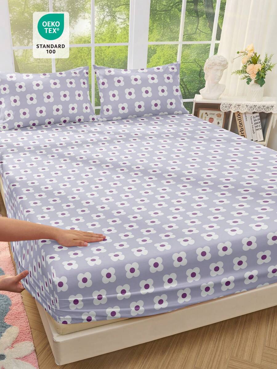 1 Sábana ajustable, Ropa de cama, Sábana ajustable, Protector de colchón, Protector de colchón suave y cómodo para la piel, Sábana ajustable para el Día de San Valentín, Sábana plana con estampado de flores de dibujos animados, Juego de ropa de cama con estampado de flores azules, Decoración del hogar, Sábana ajustable para cama individual, doble, king, queen, Regalos de ropa de cama, Lavable a máquina, Sofá