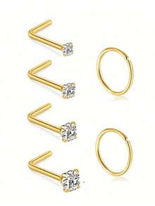 6-12pcs Nose Rings Hoops Studs 20G L Shaped Nose Studs 1.5mm 2mm 2.5mm 4mm Cubic Zirconia Small Silver Gold Hypoallergenic Nose Piercing Jewelry For Women Men