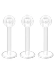 3件套休闲塑料尖刺穿刺饰品套装，男女通用，适合日常通勤；20G鼻钉，16G唇钉，透明穿刺固定器，唇环，眉环，塑料工业杠铃，工业杠铃固定器，耳骨耳环 - 透明 - 查看 23