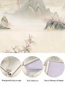 1 rolo de papel de parede estilo vintage de arte floral e paisagem verde de 1 m/3 m/5 m, adequado para reforma de casa, decoração de quarto, reforma de armário, decoração de banheiro, à prova d'água, resistente a manchas, flexível, fácil de limpar, papel de parede de vinil autoadesivo - Multicolorido - Ver 12