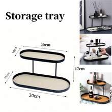 1 pièce Organisateur cosmétique double ovale multicolore élégant, coiffeuse moderne de style européen pour chambre à coucher, organisateur de bijoux multifonctionnel à deux niveaux, étagère de rangement durable et gain de place, présentoir d'accessoires de parfum, étagère de rangement divers