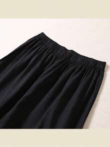 Women's Lace Embroidered Petticoat Long Pants, 100% Cotton, See-Through, Natural Color, Elastic Hem, Loose Fit, Comfortable, Cool, Spring, Summer, Autumn, Cute, Stylish, Simple, Casual Layering, Petticoat, For Women In Their 30s, 40s, And 50s - màu đen - Xem 5