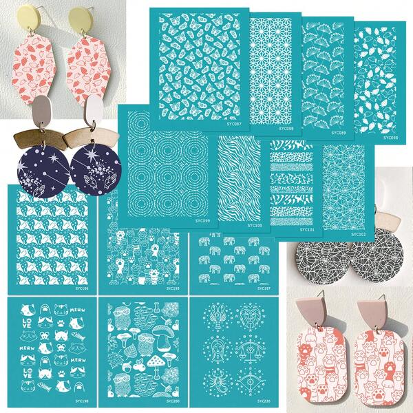 Plants/Cute Kittens/Stars Polymer Clay Screen Printing Template, Clay Silk Screen, Making Soft Ceramic Earrings And Jewelry