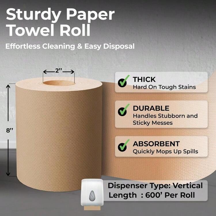 RestaurantwareClean Tek Professional Toalla de papel enrollada dura de 600 pies x 8 pulgadas 1 rollo de toalla de papel para baño los dispensadores se venden por separado 1 capa rollo de toalla - Marrn - Añade 2