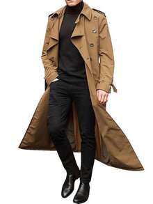 Men's  Daily Fashionable Casual Mid-Length Trench Coat, Street Style, Autumn/Winter, For Friends, Husband, Boyfriend Gifts - 卡其色 - 查看 3