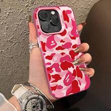 1pc Full Screen Pink Color Blocks Compatible For Phone 16/15/14/13/12/11/8/ 7ProMax/Pro/Plus/Xs Max/XS/X,For Compatible With Colored Simple And Personalized Black Letterssilver Hard Shell, Fall Prevention Anti-Shock, Anti-Slip, Anti Drop, Camera Lens Protection, Silicone Anti Wear Phone Case  ﻿ ﻿ ﻿ ﻿ - Pink - View 5