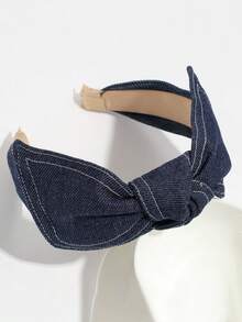 3/1pc Simple Versatile Denim Headband With Bow Knot Wide Hairband, Suitable For Daily, Commute, School, Work
