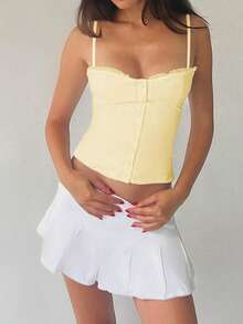 Sunny Girly Fall Women Clothes Y2k Back To School A Sexy And Pure Style Button-Down Front Button-Fitted Halter Top Romantictops Going Out Tops Women - Yellow - View 7