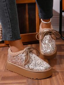 2025 New Women Fashion Flat Comfortable Sequin Hollow Out Shoes For Winter
