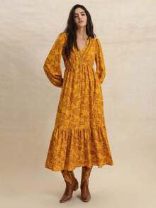 Rusttydustty Vestido romántico de mujer estilo bohemio con cuello en V, encaje y flores multicolor, adecuado para bodas, San Valentín, Año Nuevo y otras ocasiones, también apropiado para uso en fiestas