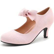 Women's Cute Bow Heels Mary Jane Kitten Heel Pumps Closed Round Toe Low Heels Ankle Strap Wedding Evening Party Dress Office Work Church Shoes-20256688 - 海軍藍絨面革 - 查看 7