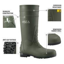 HISEA Men's Rain Boots PVC Rubber Boots, Waterproof Garden Fishing Outdoor Work Boots, Durable Slip Resistant Knee Boots For Agriculture And Industrial Working - 橄欖綠 - 查看 5