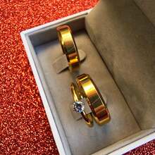 Pair Of 6mm Beveled Engagement Wedding Rings + Solitaire Ring COD-106 - Gold - View 3