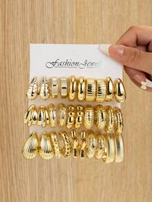 10-30pcs Vintage Elegant CCB Hoop Earrings. Creative Asymmetrical Teardrop, Striped C, Bamboo Node C-Shaped Design Earrings. Women's Personalized Daily, Party, Date And Holiday Wear Ear Accessories. Exquisite Holiday Gift