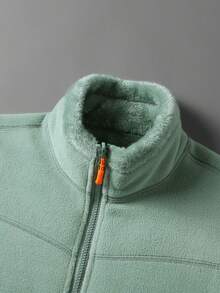 Reversible Sherpa Jacket Women, Stand Collar Zipper Cardigan, Solid Color Fleece Jacket For Autumn/Winter Sports - Mint Green - View 4