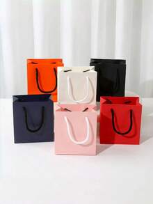 1个/6个/12个装简约礼品袋，新款礼品包装袋，礼品手提袋，适用于圣诞派对、婚礼、生日、庆典、聚会等场合。 - 黑色 - 查看 5