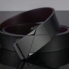 1pc Men's Black Belt - Unique Geometric Buckle Design, Casual Details, Triangular Decor Buckle, Suitable For Men's Daily Wear, Geometric Inlaid Buckle Black Belt, Modern Style Black Belt - A - View 14