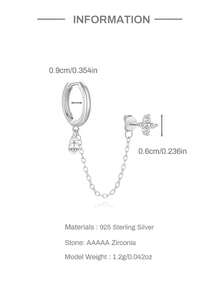 EleRunis 1PC 925 Sterling Silver Prong Setting Stud Long Tassel Cartilage Helix Piercing Jewelry For Women Daily Wear Wedding Party Engagement Anniversary Valentine's Day - Silver - View 7