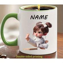 1 Pc Personalized Taekwondo Girl Martial Arts Mug - Custom Name 11oz Ceramic Coffee Cup For Practitioners - High-Quality Birthday/Christmas/Graduation Gift With Vivid Print - Available In 7 Colors With Dishwasher Finish - Ideal Holiday Present For Female Martial Artists