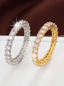 1 szt. Minimalistyczna cienka obrączka ślubna z błyszczącą cyrkonią sześcienną dla kobiet